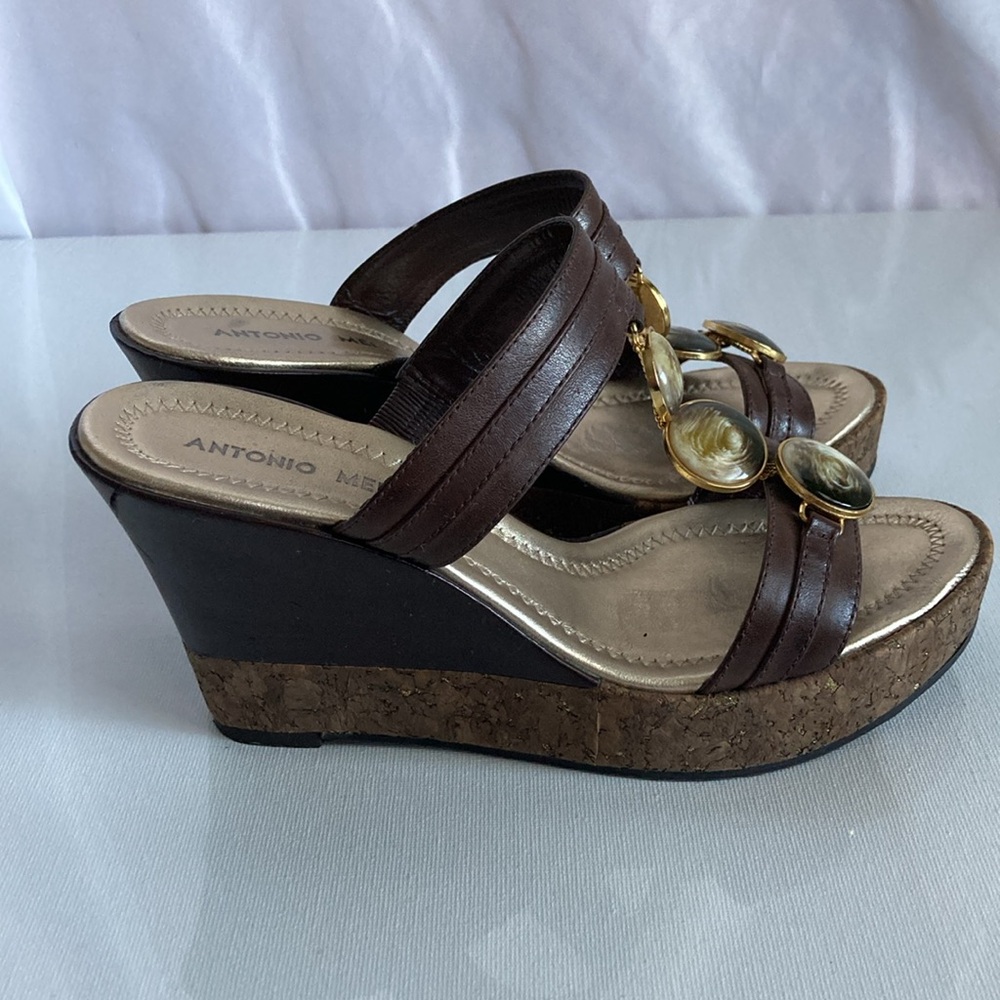 Antonio Melani Leather Wedge Heel Sandals - Picture 2 of 11